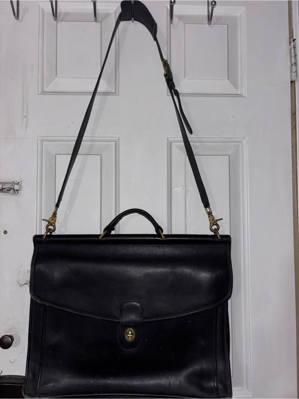 Coach Black Leather Briefcase with Brass Hardware